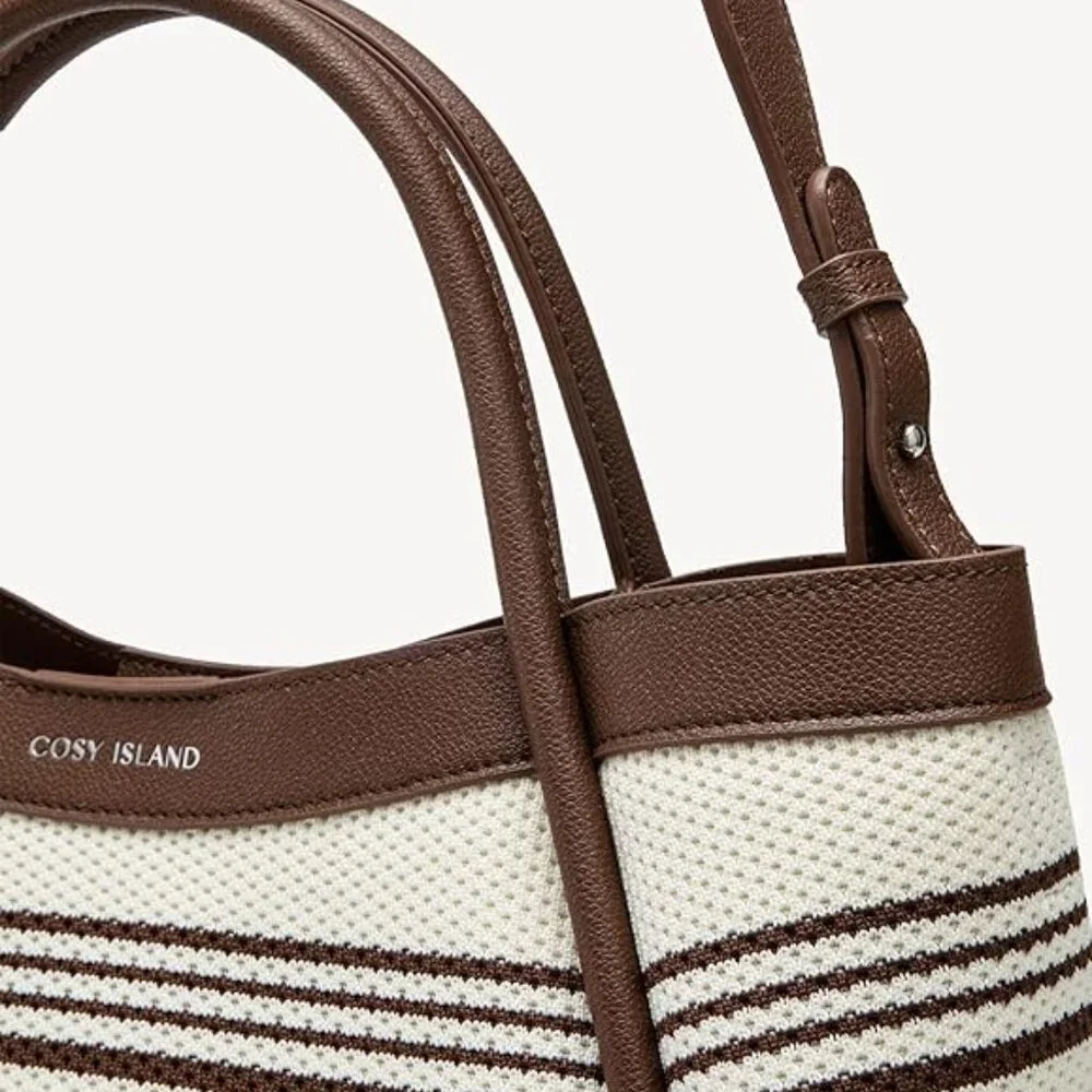 Women’s Knit Shoulder Bag Adjustable Strap & Top Handle Striped Tote Handbag NWT - Picture 8 of 8